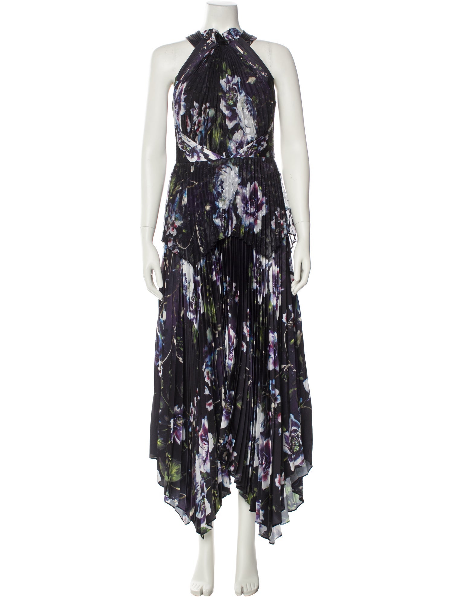 Theia Floral Print Long Dress