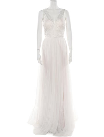 Pre-owned Theia V-neck Long Dress W/ Tags In Neutral