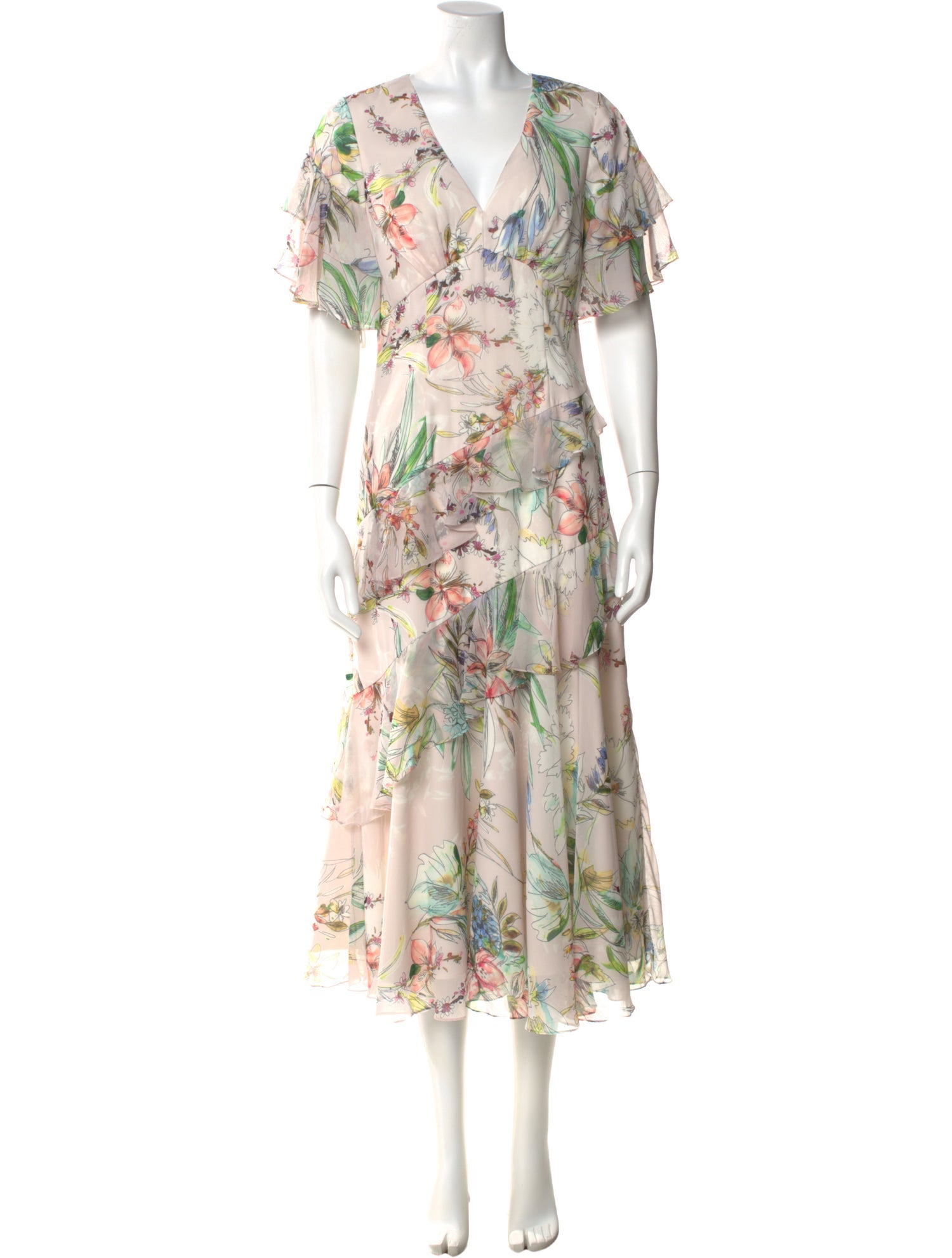 Theia Floral Print Long Dress