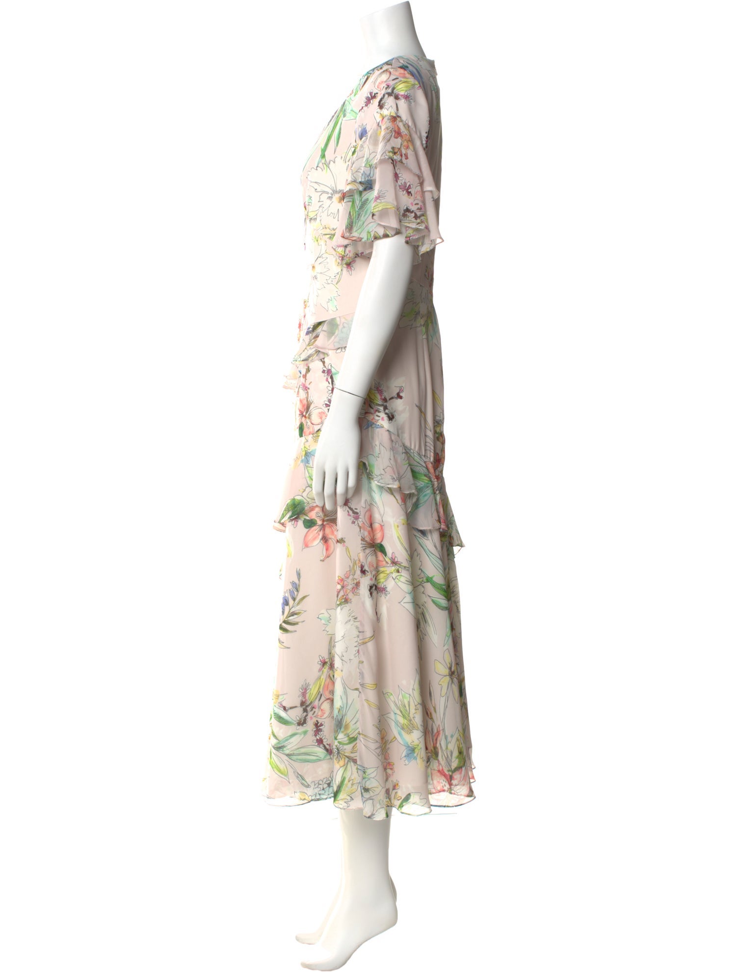 Theia Floral Print Long Dress