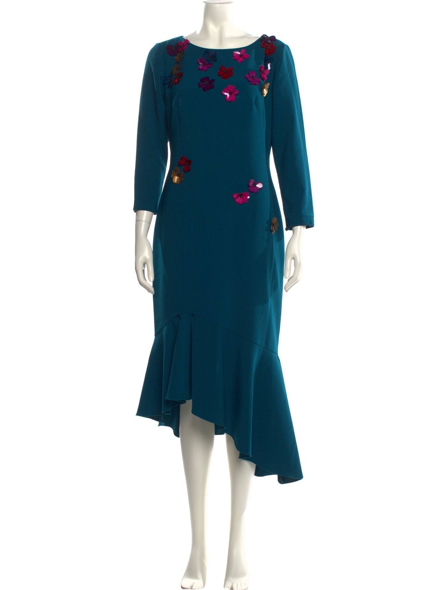 Theia Bateau Neckline Midi Length Dress