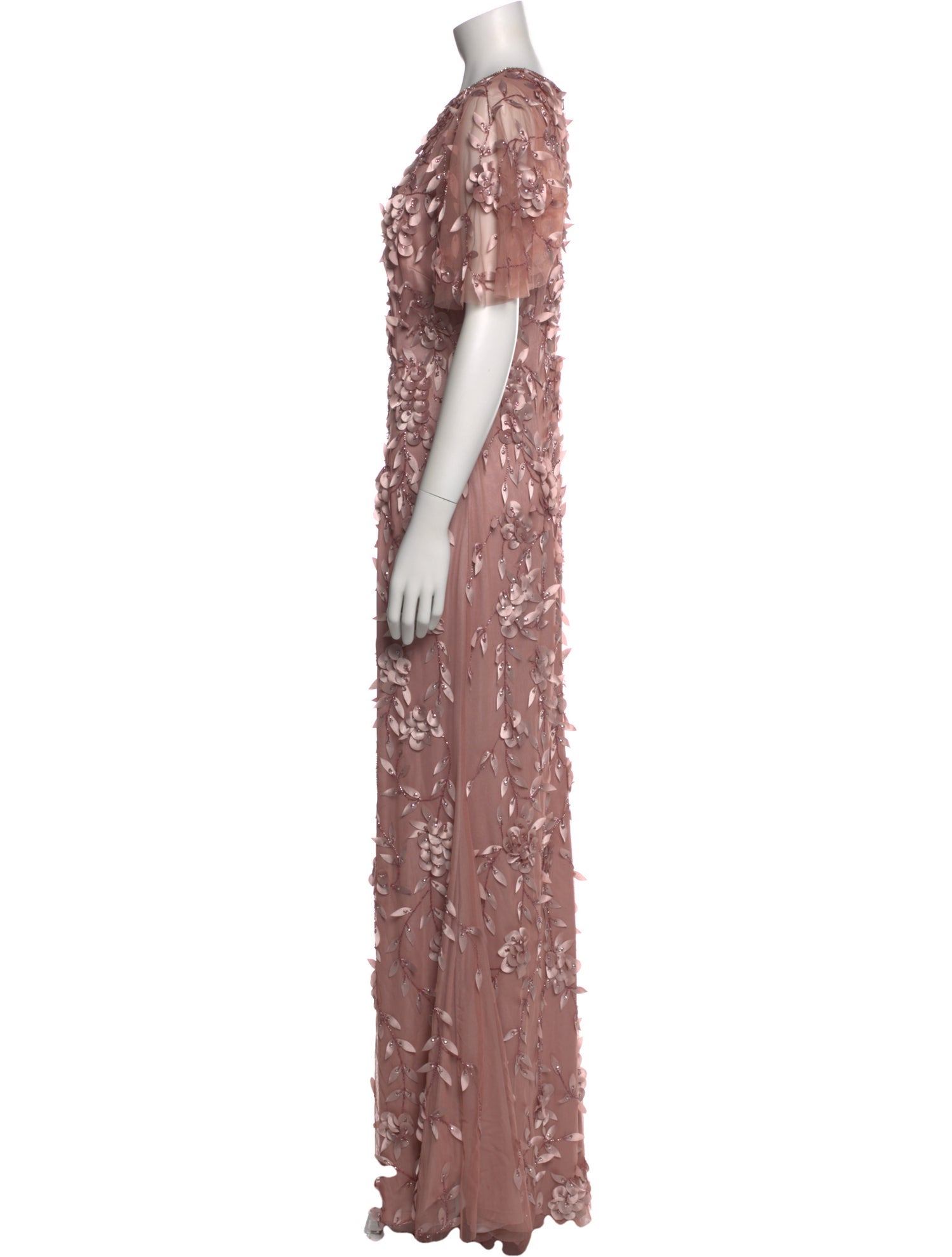 Theia Lace Pattern Long Dress