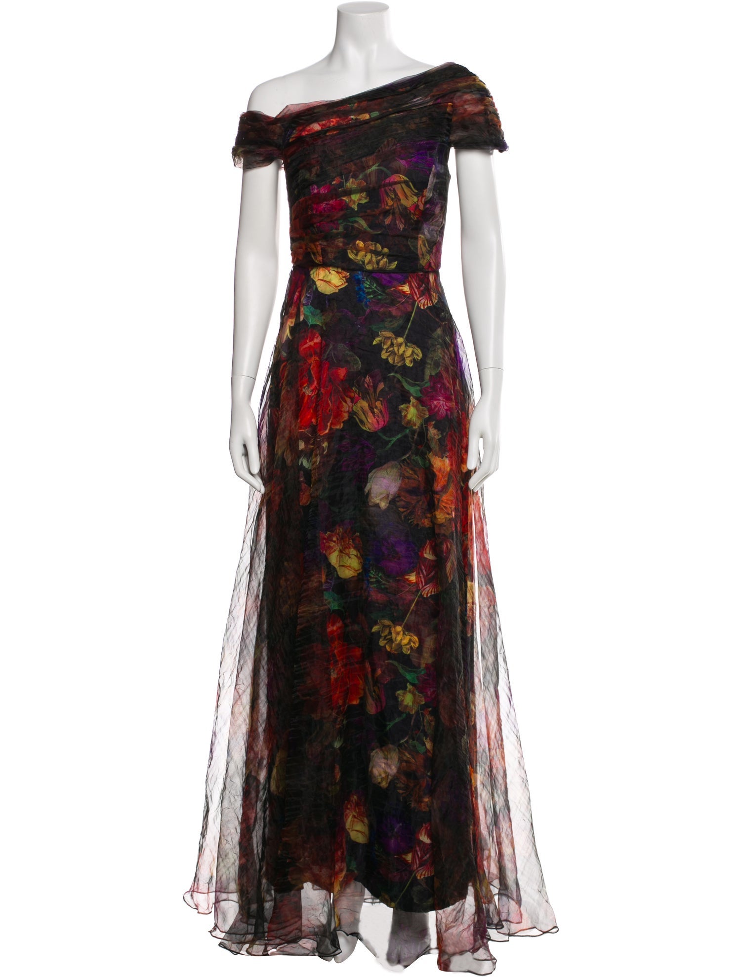 Theia Floral Print Long Dress