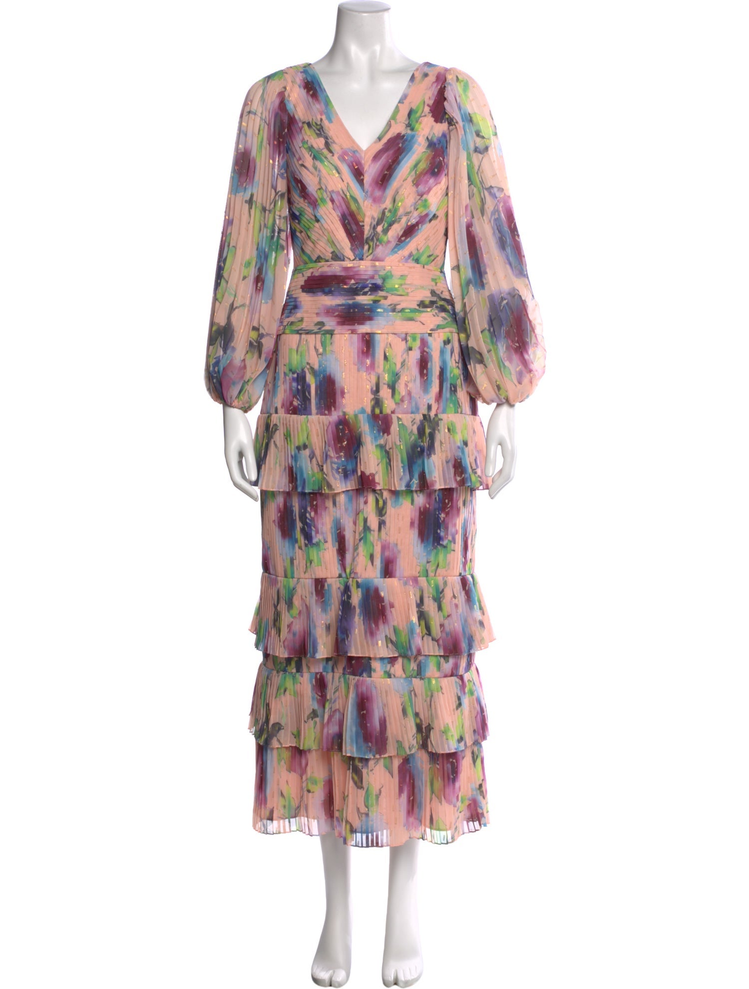 Theia Printed Long Dress
