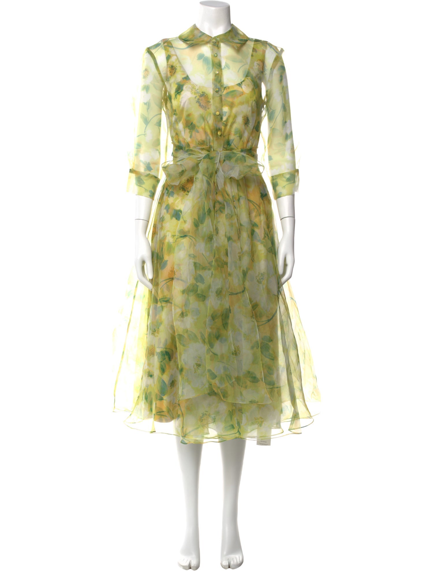 Theia Floral Print Midi Length Dress