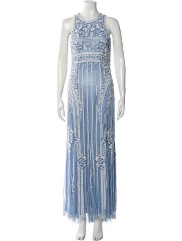 Pre-owned Theia Striped Long Dress In Blue