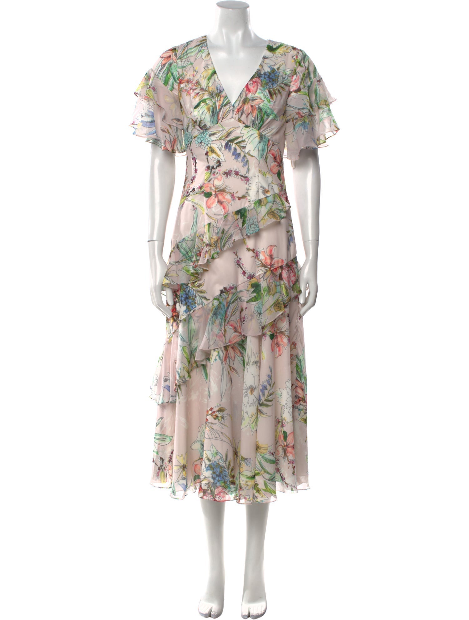 Theia Floral Print Long Dress
