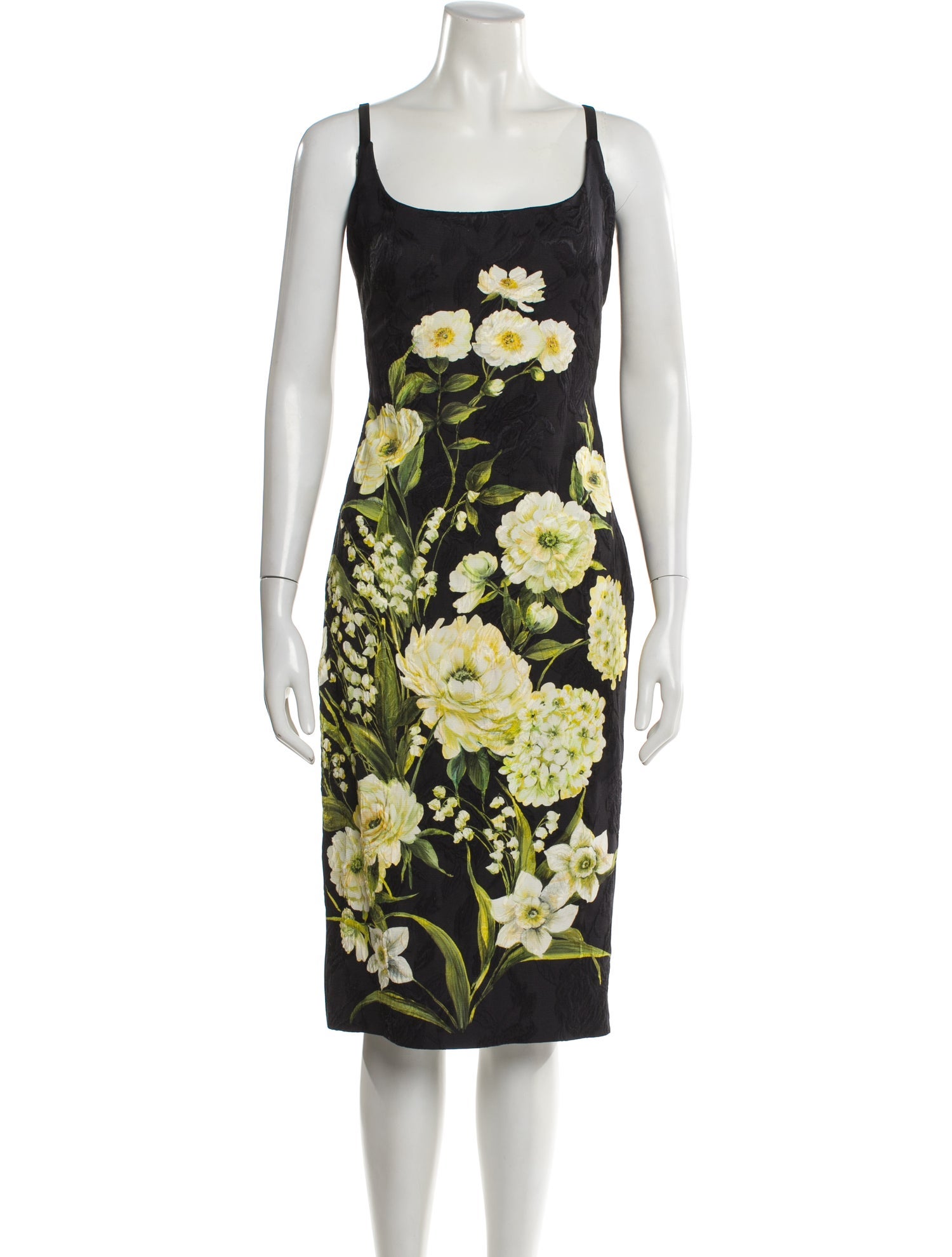 Theia Floral Print Midi Length Dress