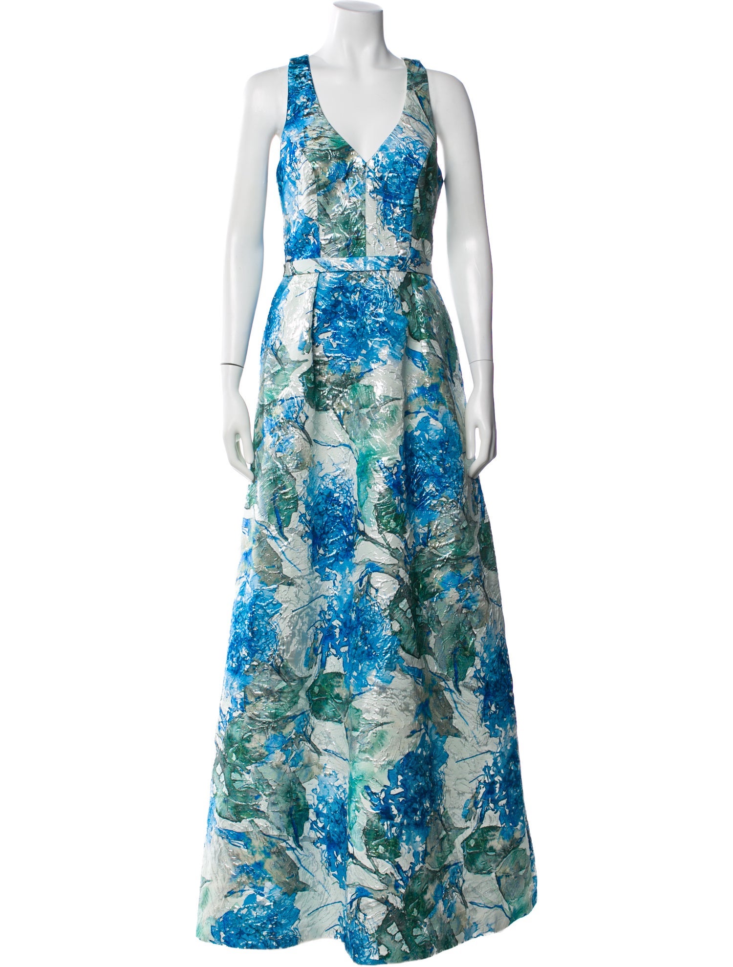 Theia Floral Print Long Dress