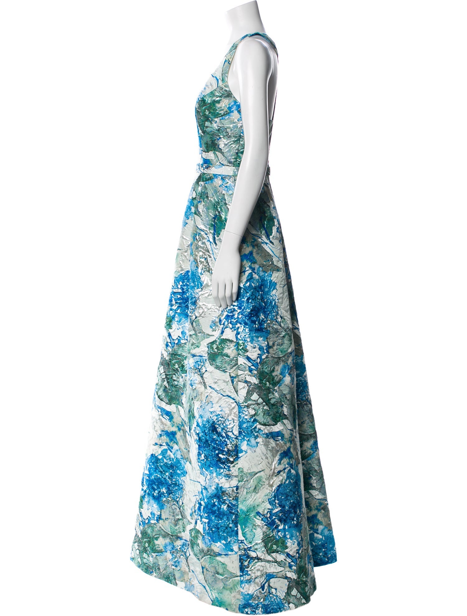 Theia Floral Print Long Dress