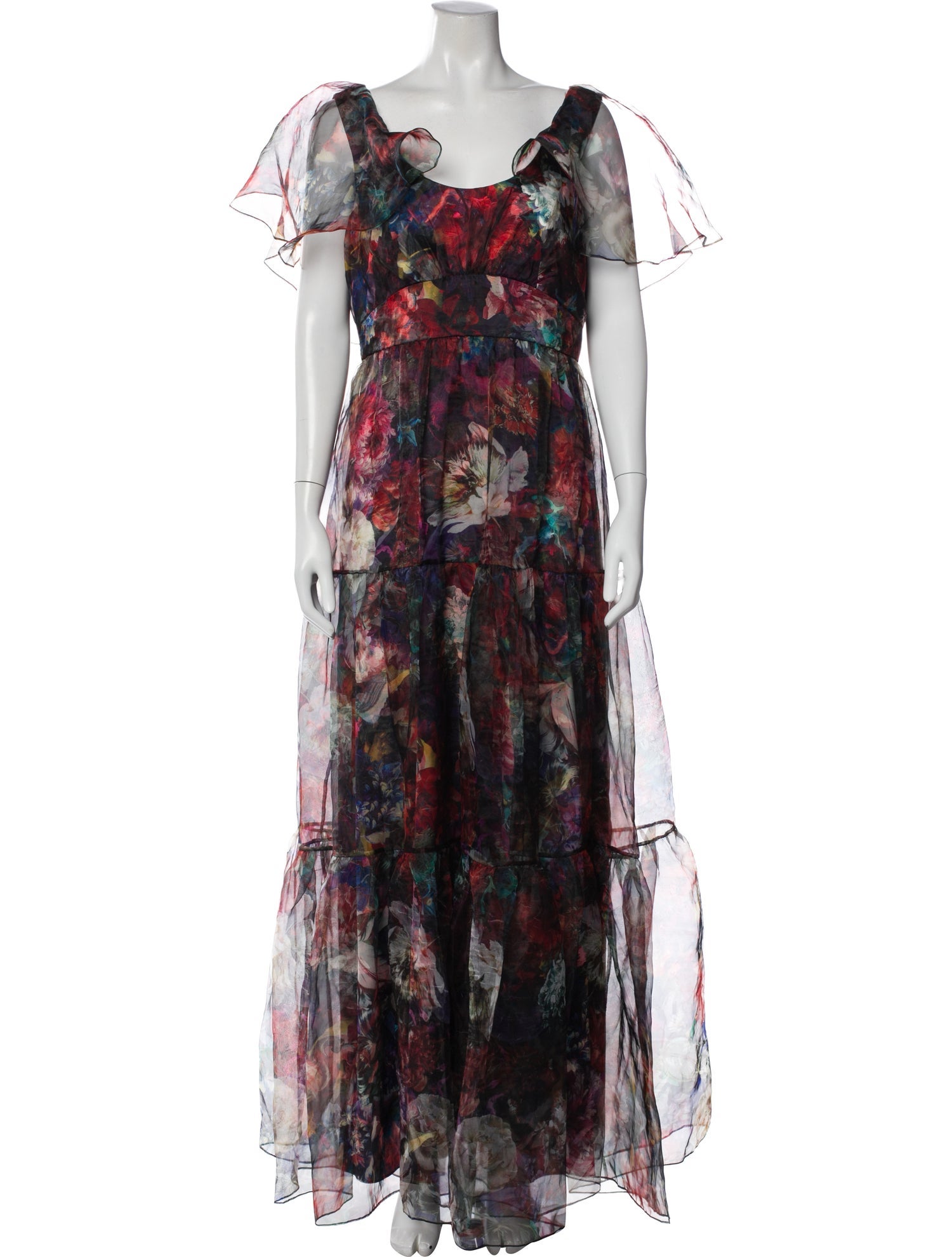 Theia Floral Print Long Dress