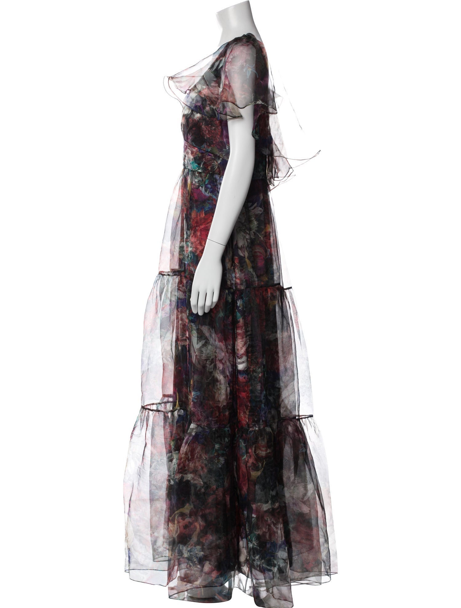 Theia Floral Print Long Dress