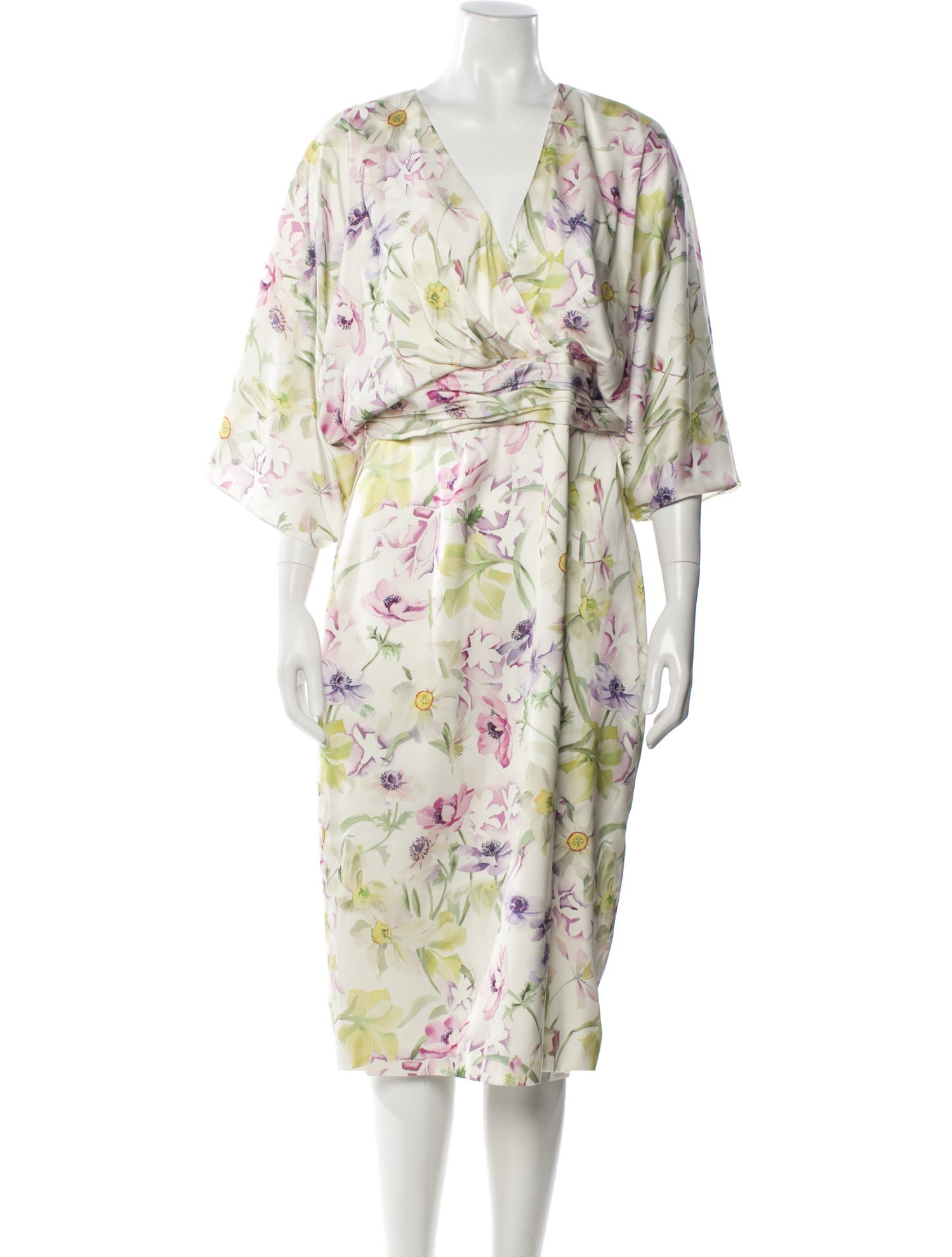 Theia Floral Print Midi Length Dress