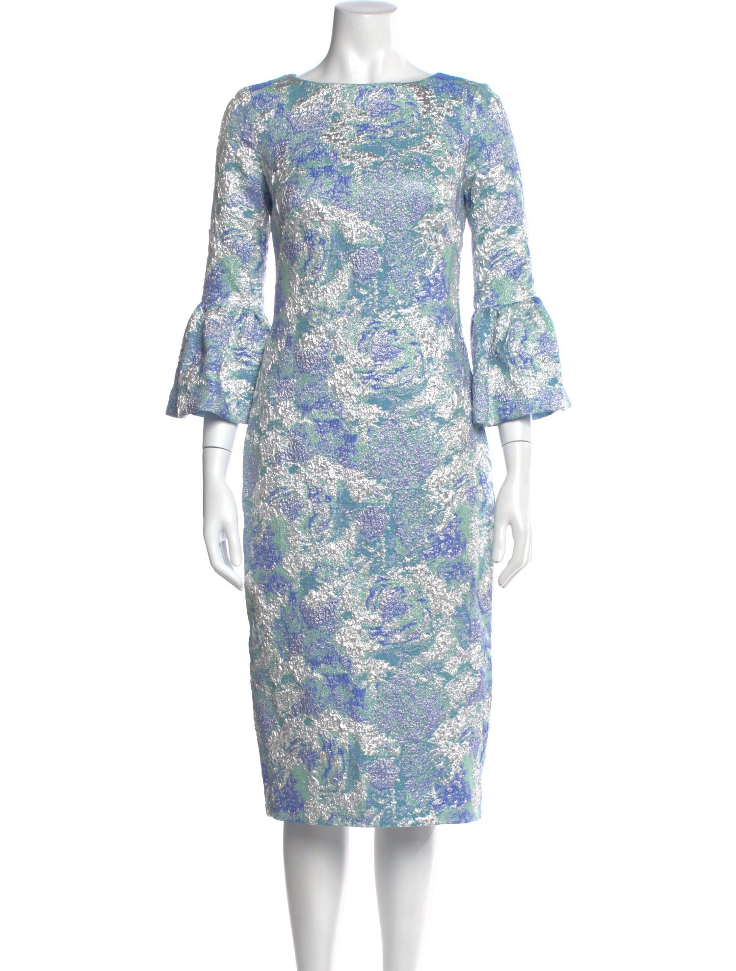 Theia Floral Print Midi Length Dress