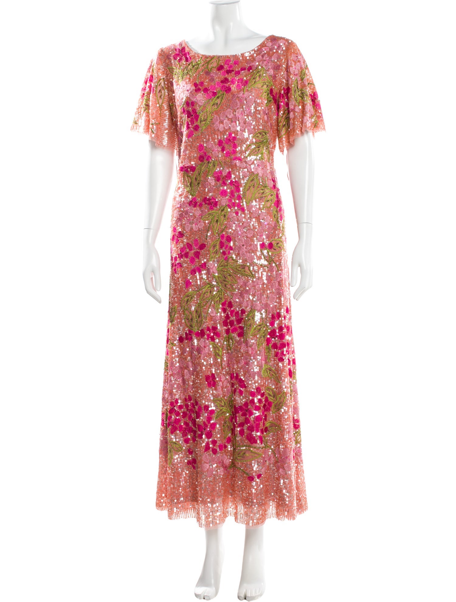 Theia Floral Print Long Dress