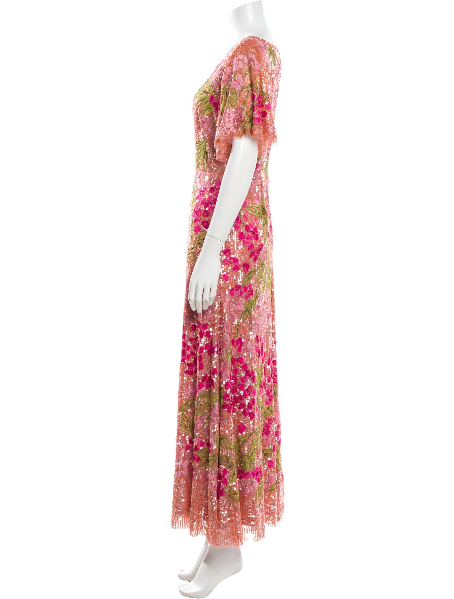 Theia Floral Print Long Dress