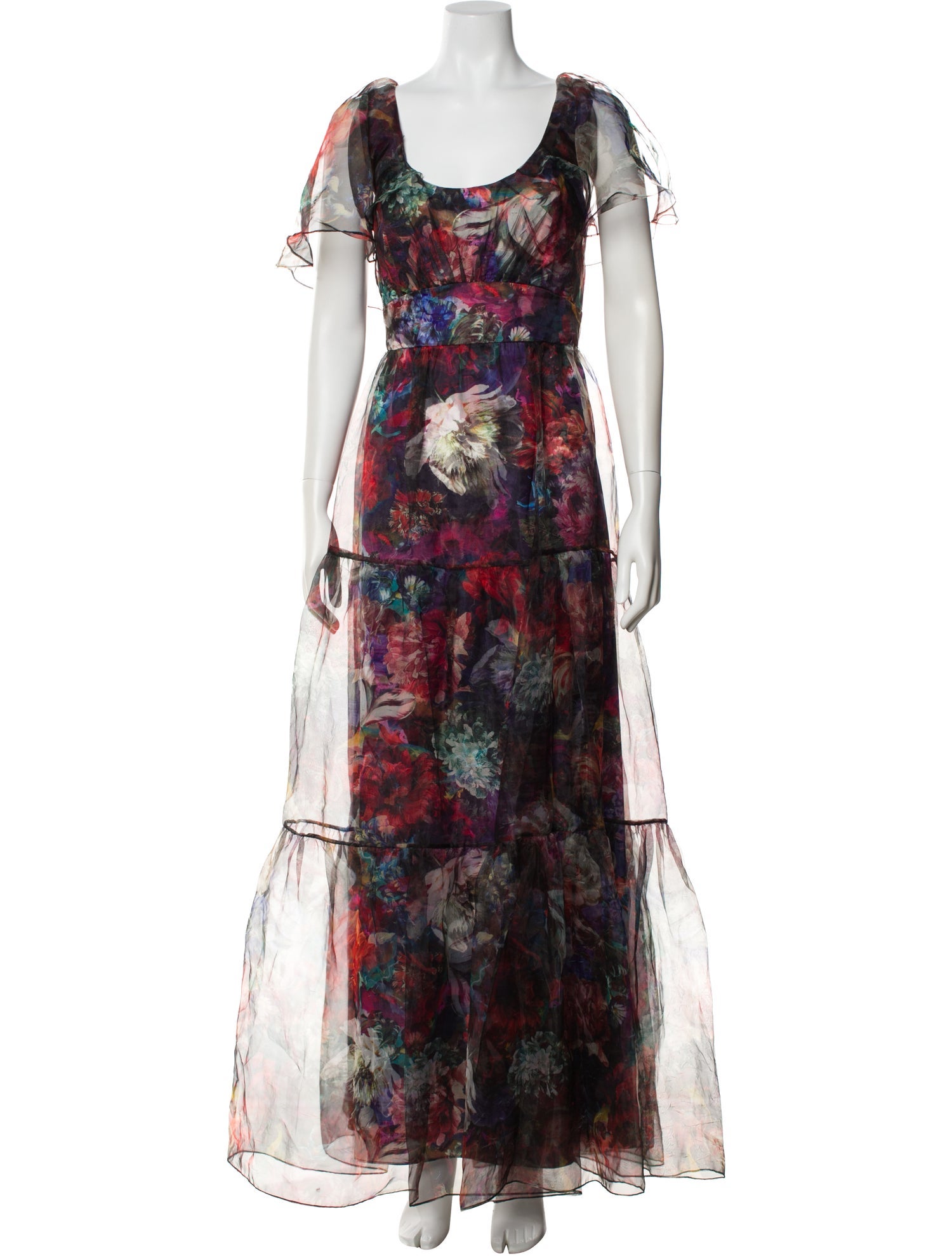 Theia Floral Print Long Dress