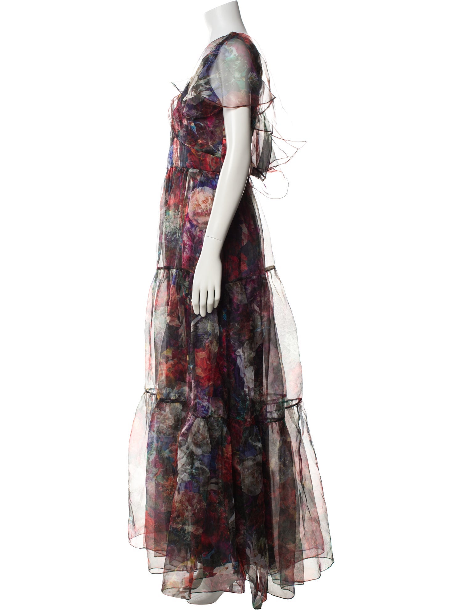 Theia Floral Print Long Dress