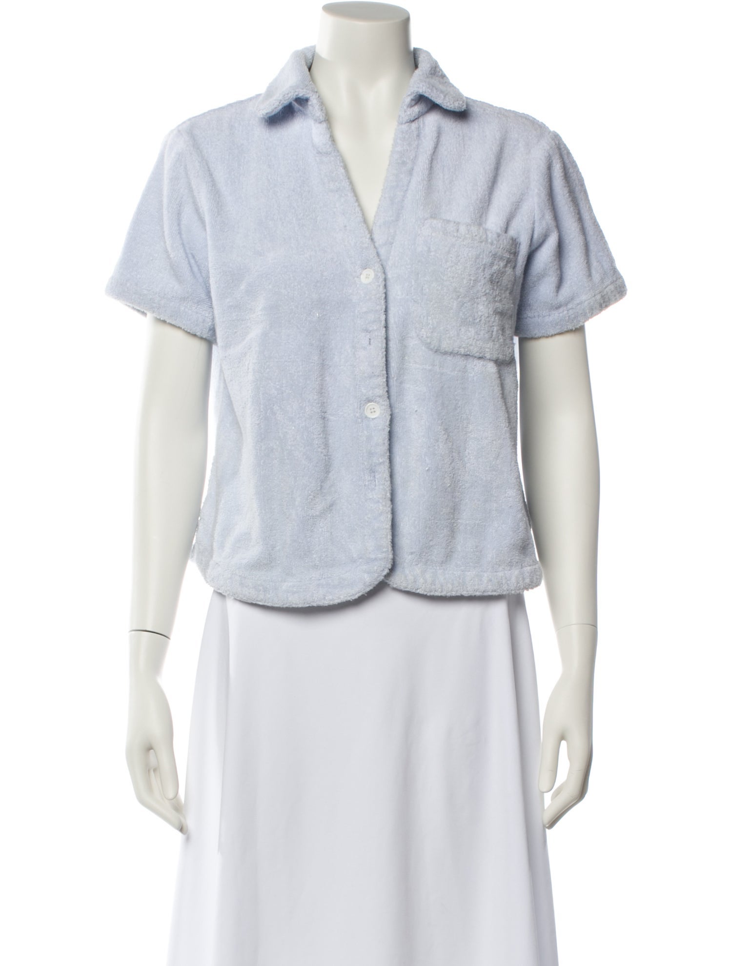 Terry Short Sleeve Button-Up Top