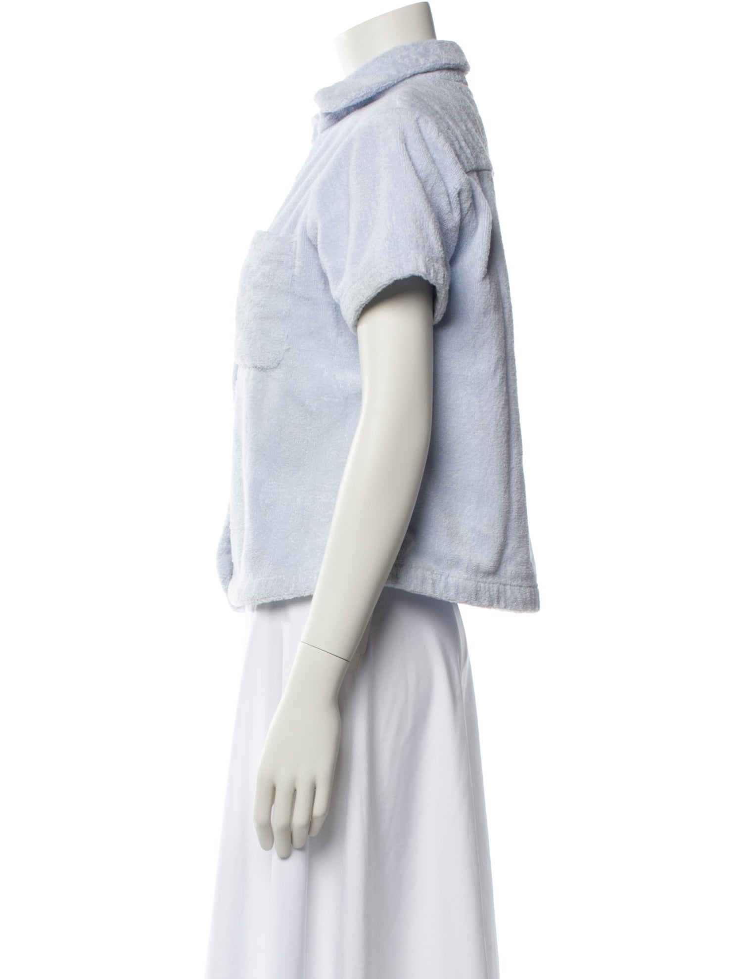 Terry Short Sleeve Button-Up Top