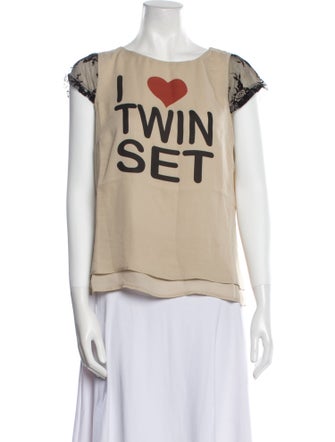TWINSET Graphic Print Bateau Neckline Blouse