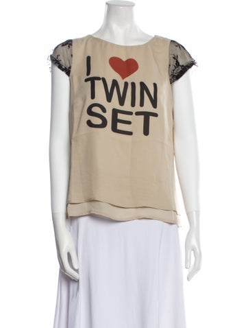 Twinset Tops Graphic Print Bateau Neckline Blouse L