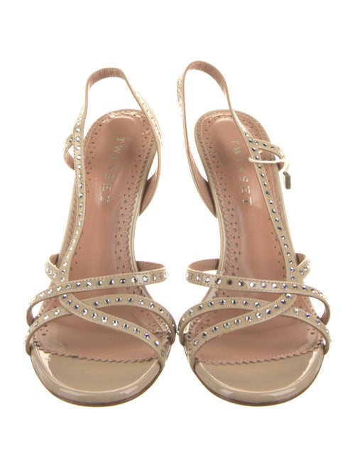TWINSET Patent Leather Crystal Embellishments Slingback Sandals