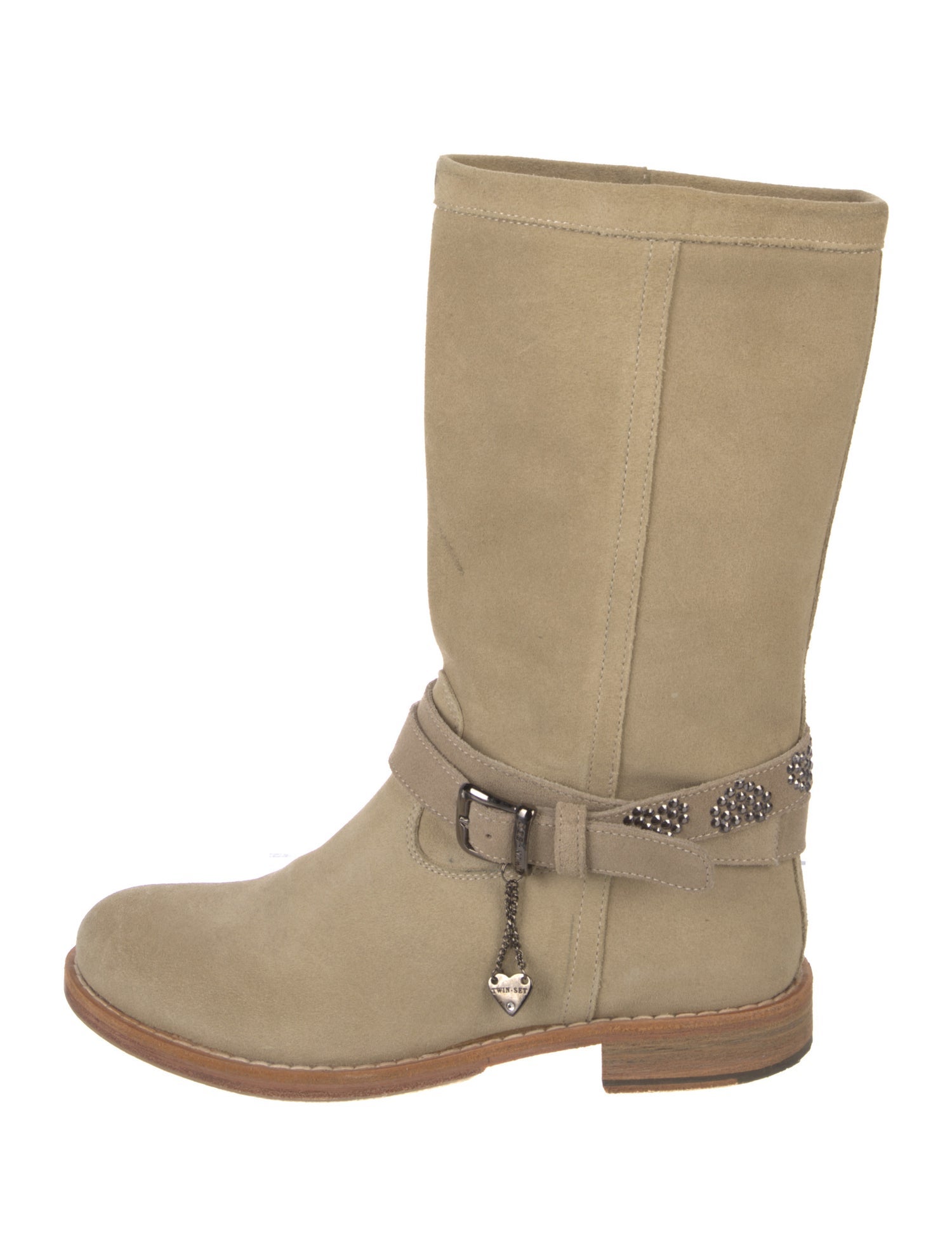 TWINSET Suede Chain-Link Accents Moto Boots