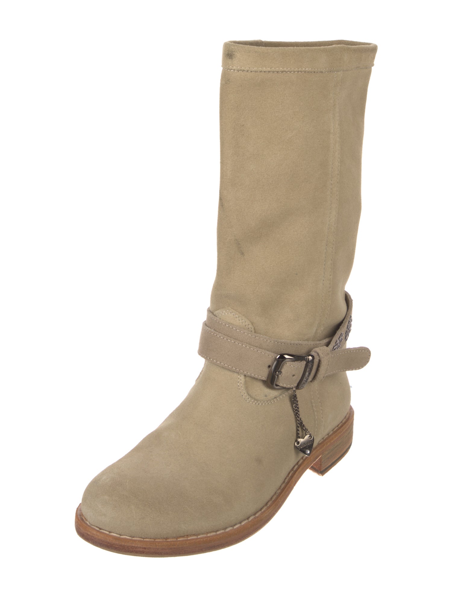 TWINSET Suede Chain-Link Accents Moto Boots