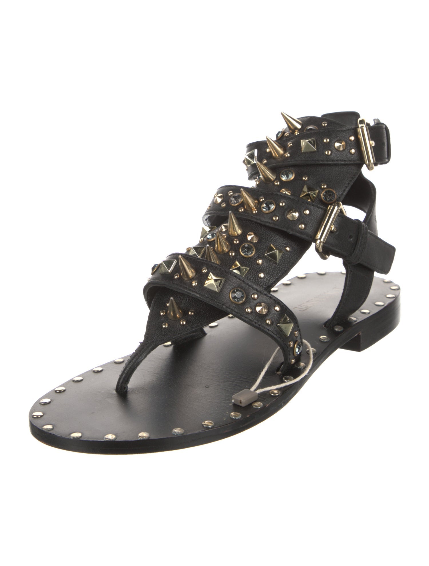 TWINSET Leather Crystal Embellishments Gladiator Sandals