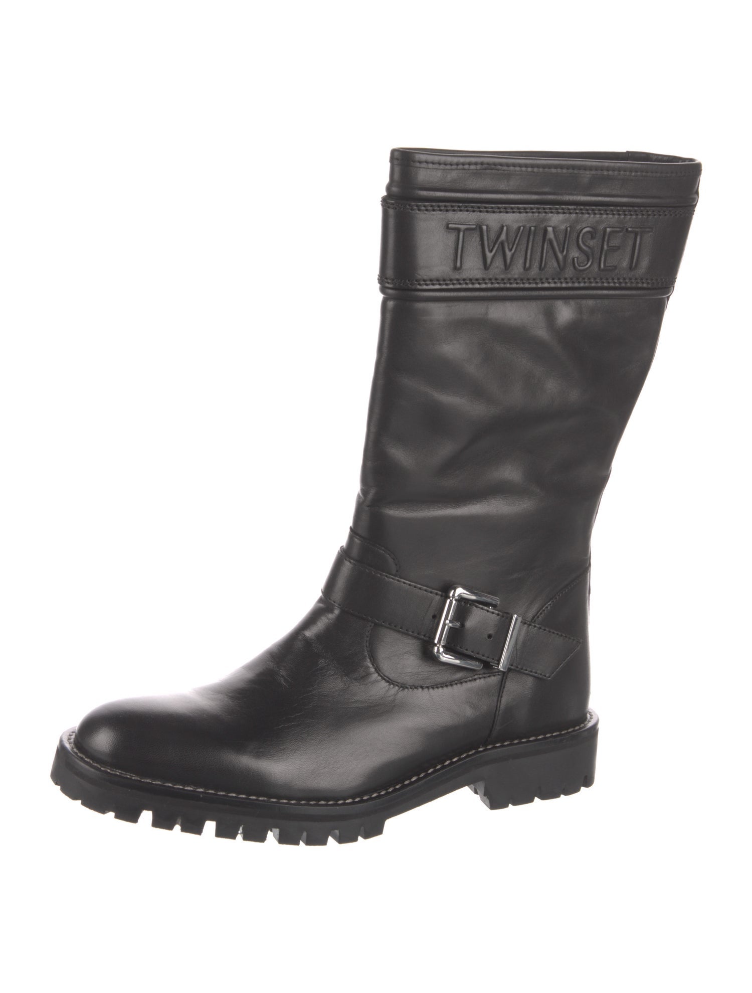 TWINSET Leather Moto Boots