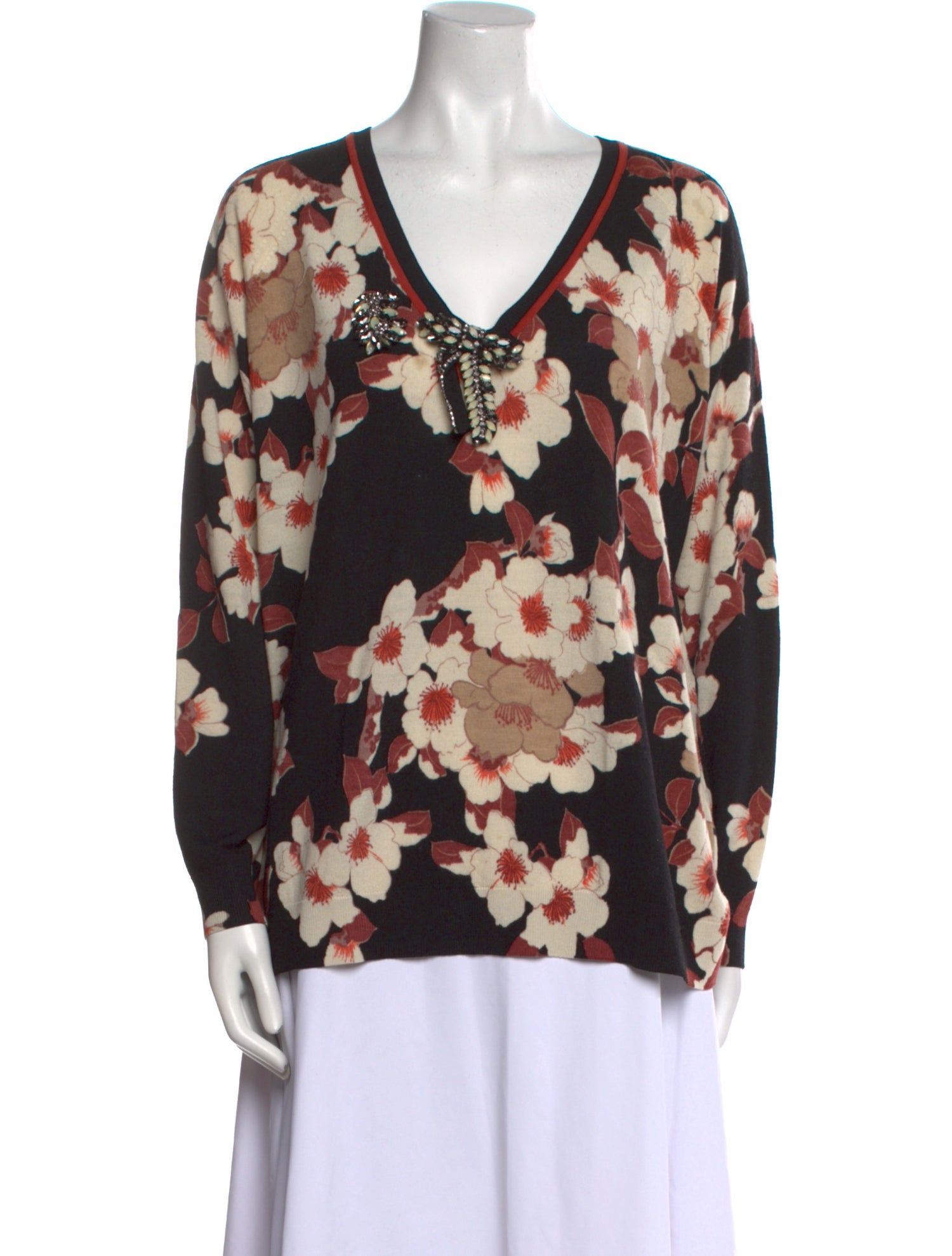 TWINSET Wool Floral Print Sweater
