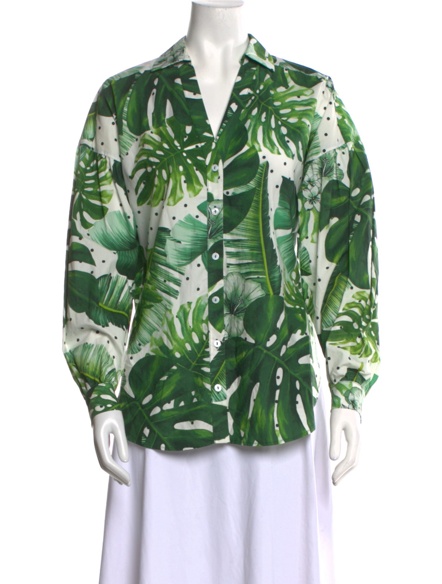 TWINSET Printed V-Neck Button-Up Top w/ Tags