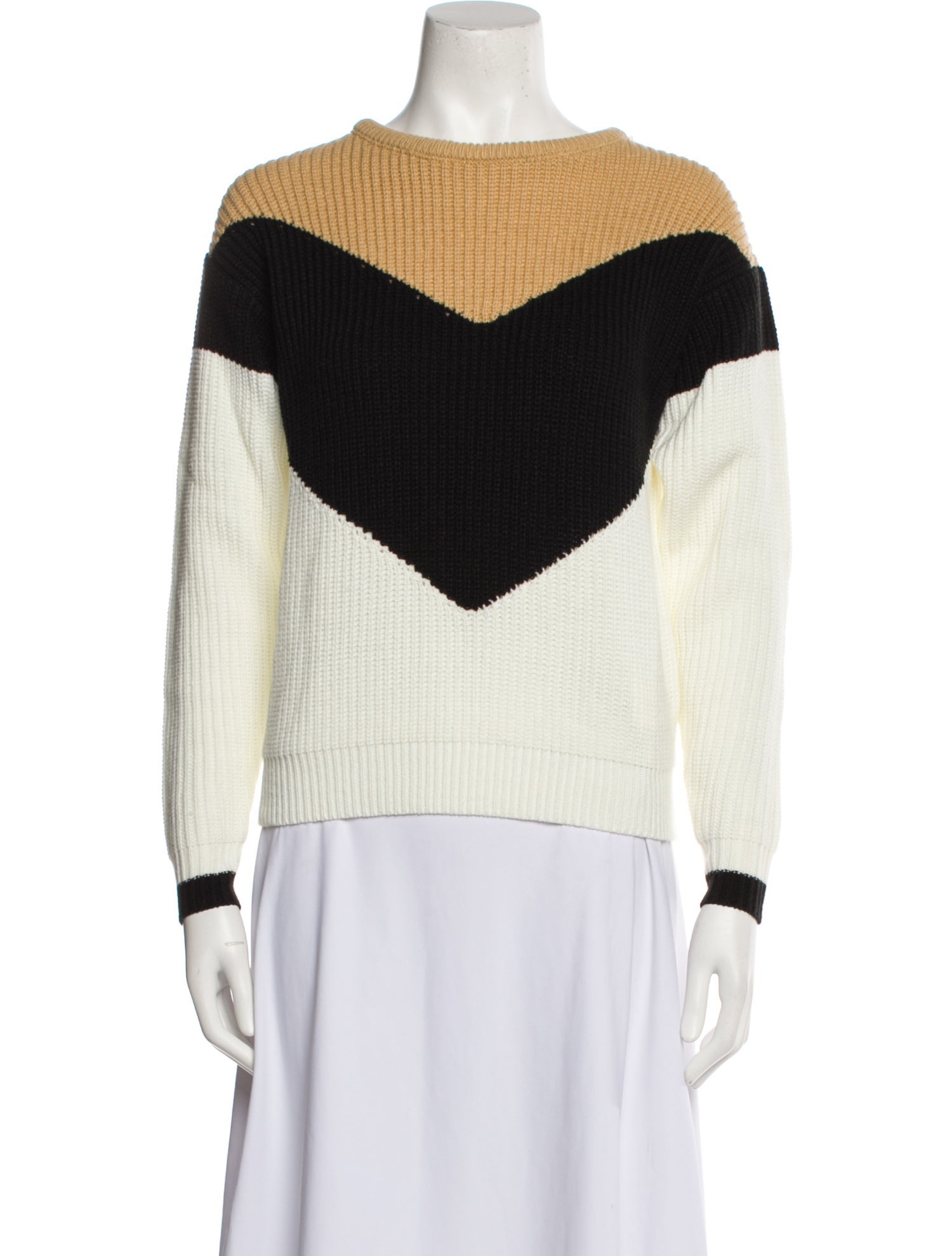 Tularosa Colorblock Pattern Bateau Neckline Sweater