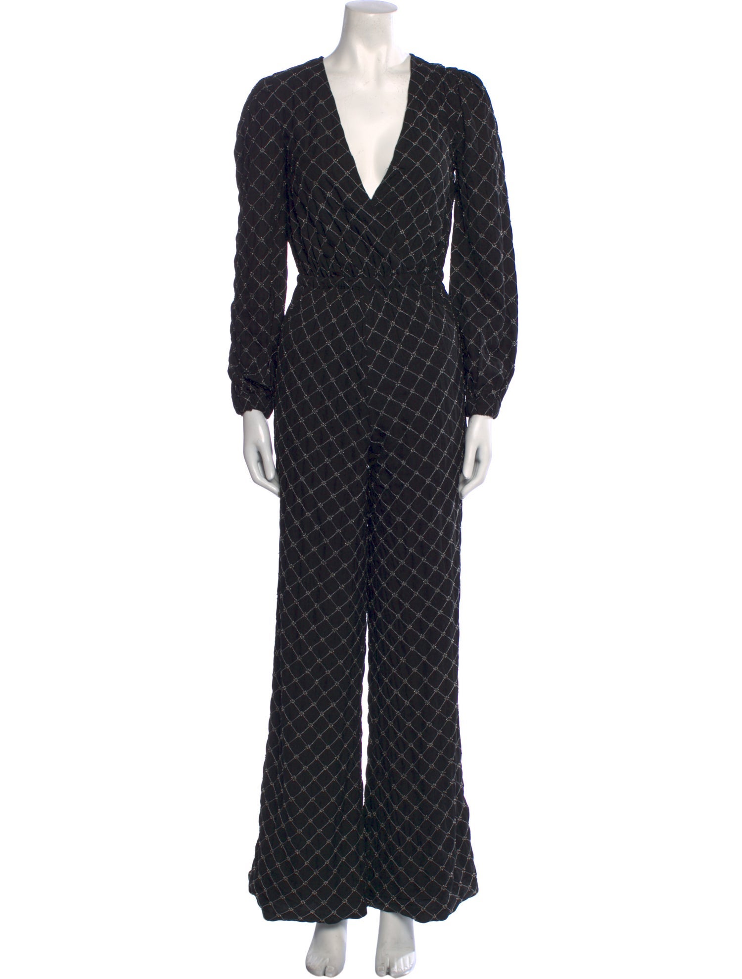 Tularosa Plaid Print Plunge Neckline Jumpsuit