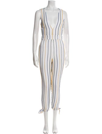 Tularosa Striped Plunge Neckline Jumpsuit