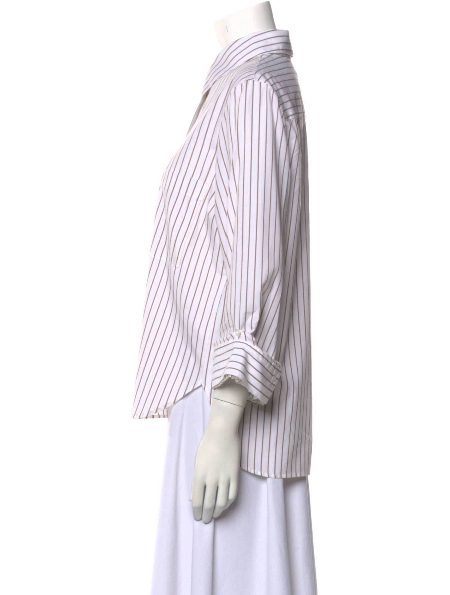 TWP Striped Three-Quarter Sleeve Button-Up Top