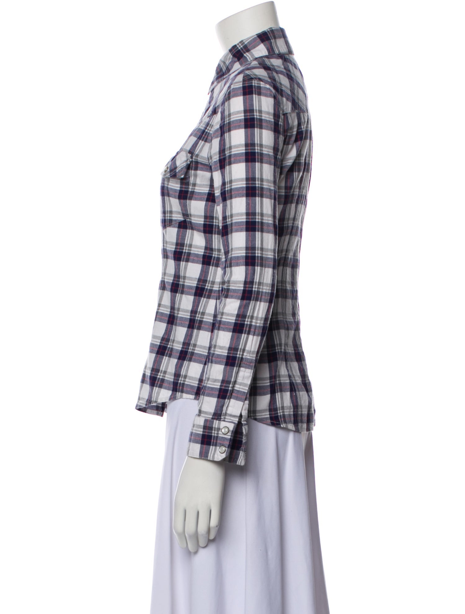 TWP Plaid Print Long Sleeve Button-Up Top