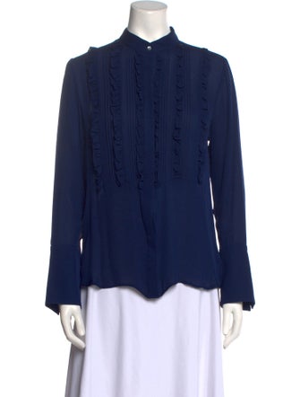 TWP Silk Mock Neck Button-Up Top