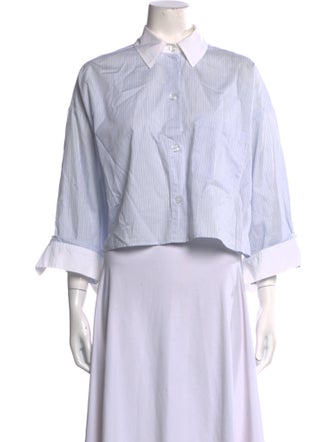 TWP Striped Three-Quarter Sleeve Crop Top