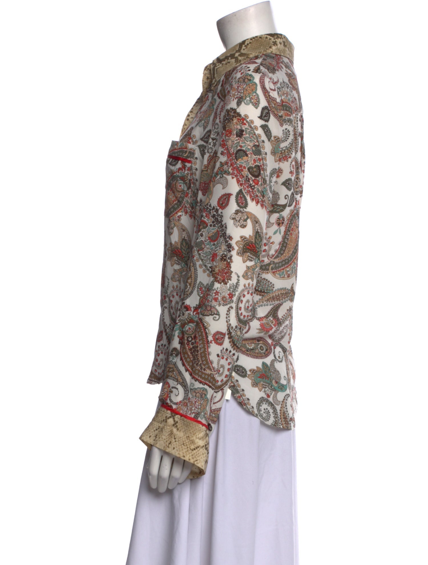 TWP Silk Paisley Print Button-Up Top