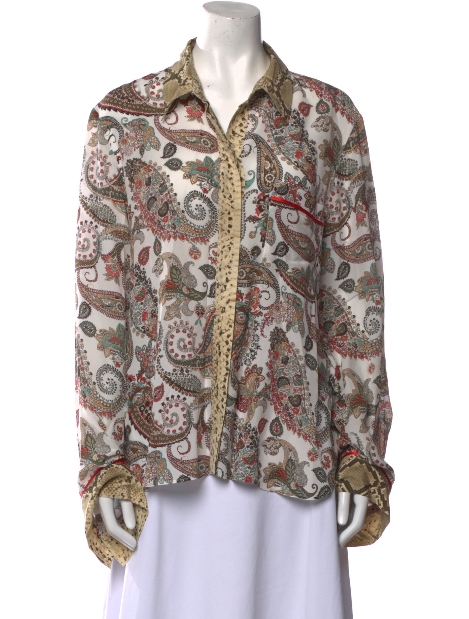 TWP Silk Paisley Print Button-Up Top