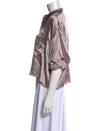 TWP Silk Three-Quarter Sleeve Button-Up Top