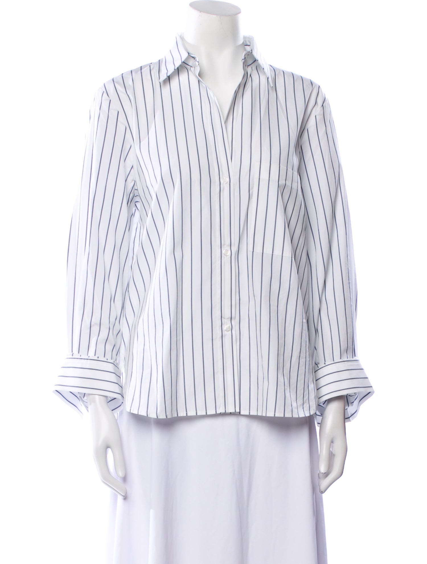 TWP Striped Three-Quarter Sleeve Button-Up Top