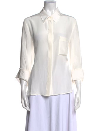 TWP Silk Three-Quarter Sleeve Button-Up Top