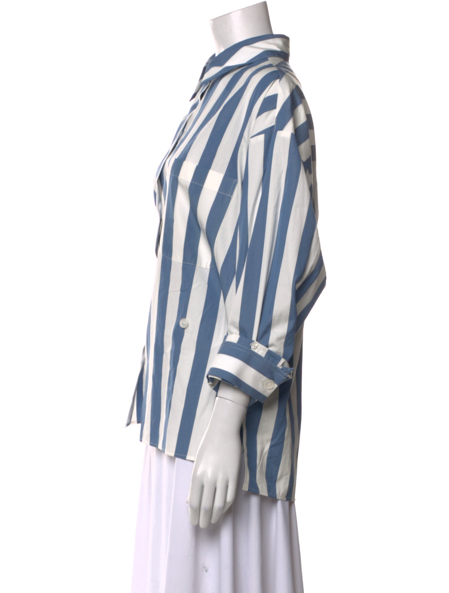 TWP Striped Three-Quarter Sleeve Button-Up Top