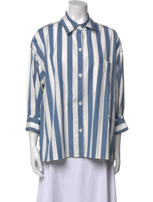 TWP Striped Three-Quarter Sleeve Button-Up Top
