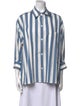 TWP Striped Three-Quarter Sleeve Button-Up Top