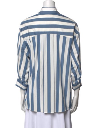 TWP Striped Three-Quarter Sleeve Button-Up Top