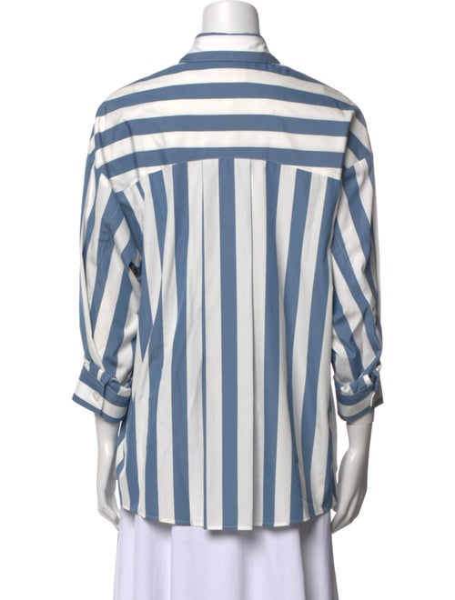 TWP Striped Three-Quarter Sleeve Button-Up Top